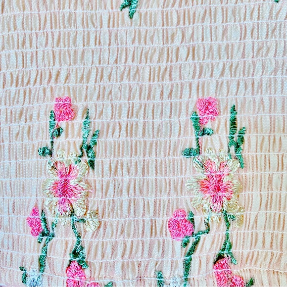 Noliabae Peach Pink & Yellow Embroidered Floral Smocked Tulle Dress. - Picture 4 of 13